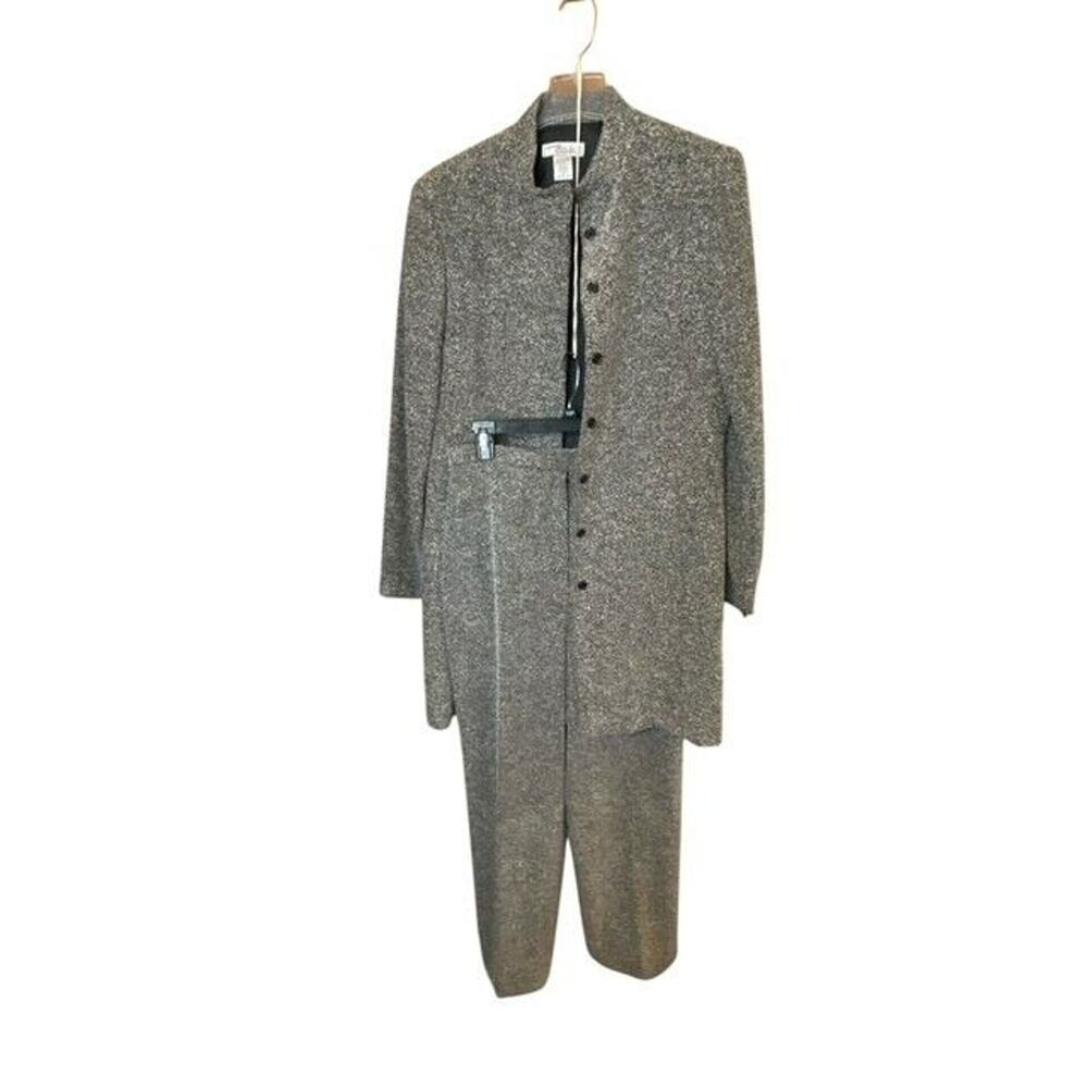 Madison & Max Women's Suit Long Jacket 12 Pants 10 Black White Speckle Lined - Picture 4 of 9